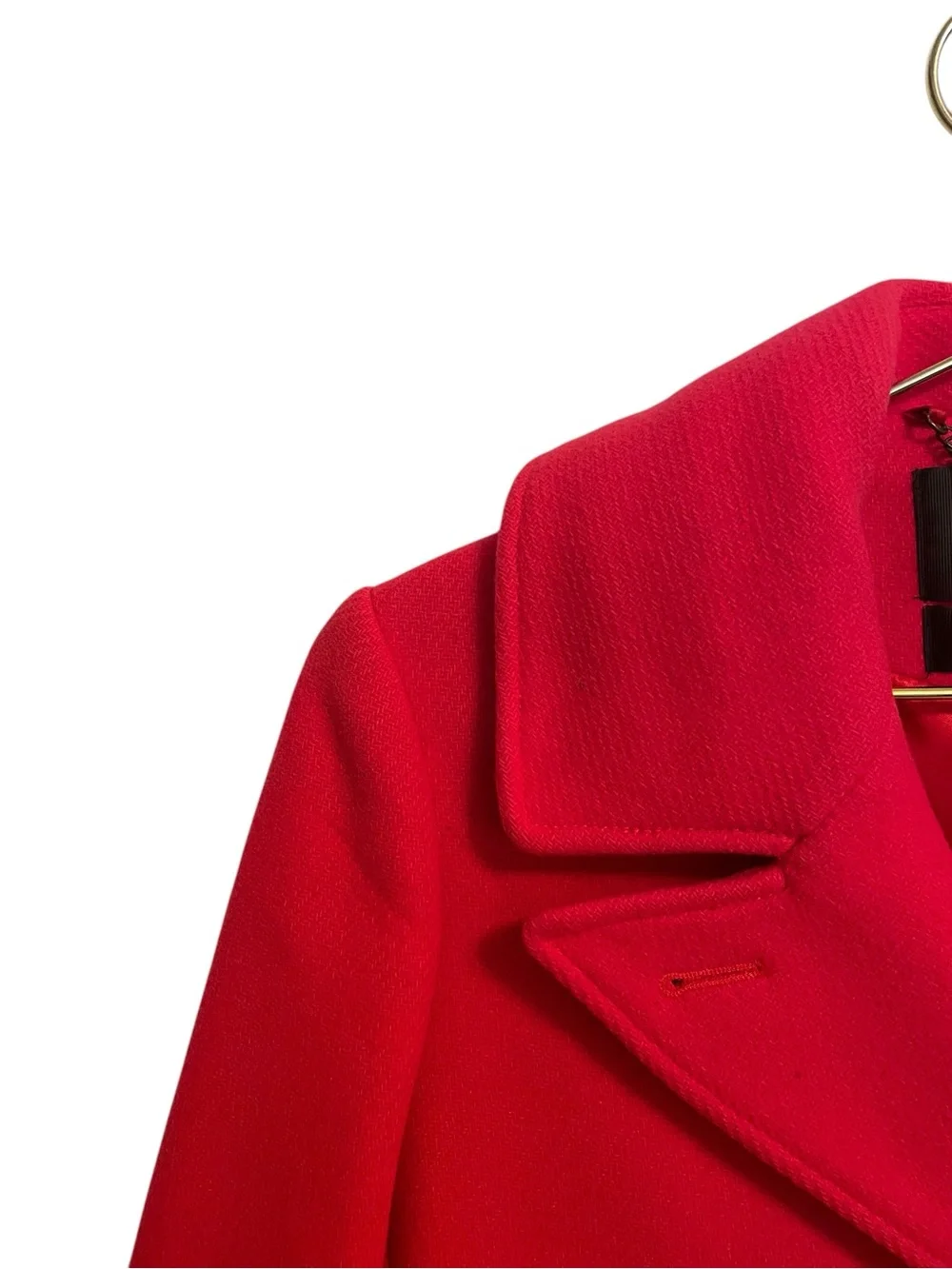 J.Crew Red Stadium Cloth Wool Blend Pea Coat Gold Crest Buttons 2P Petite - Picture 4 of 7